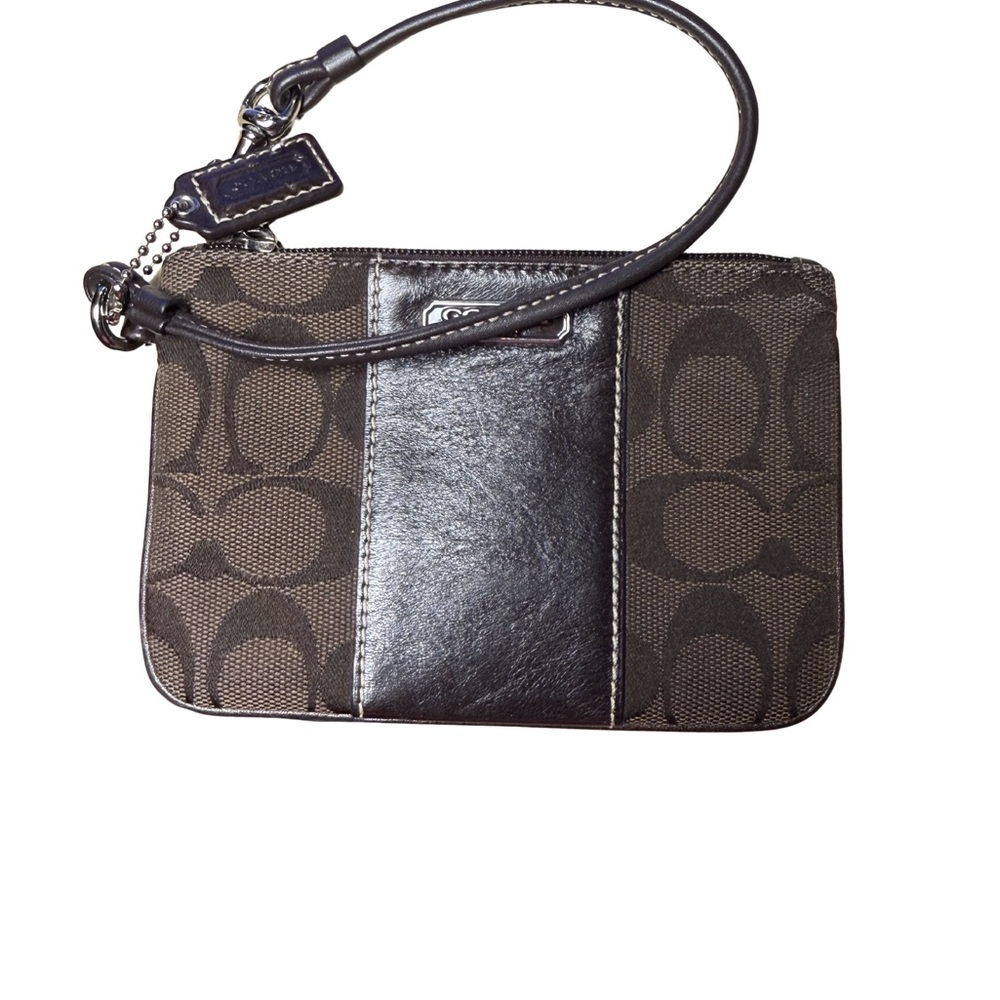 Coach Signature Black and Brown Wristlet (0265)